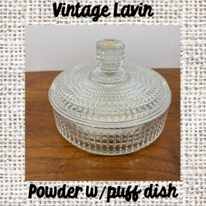 Vintage Lavin Powder w/ puff glass dish
